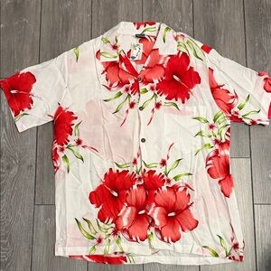 Floral Red and White Casual Button Down Shirt